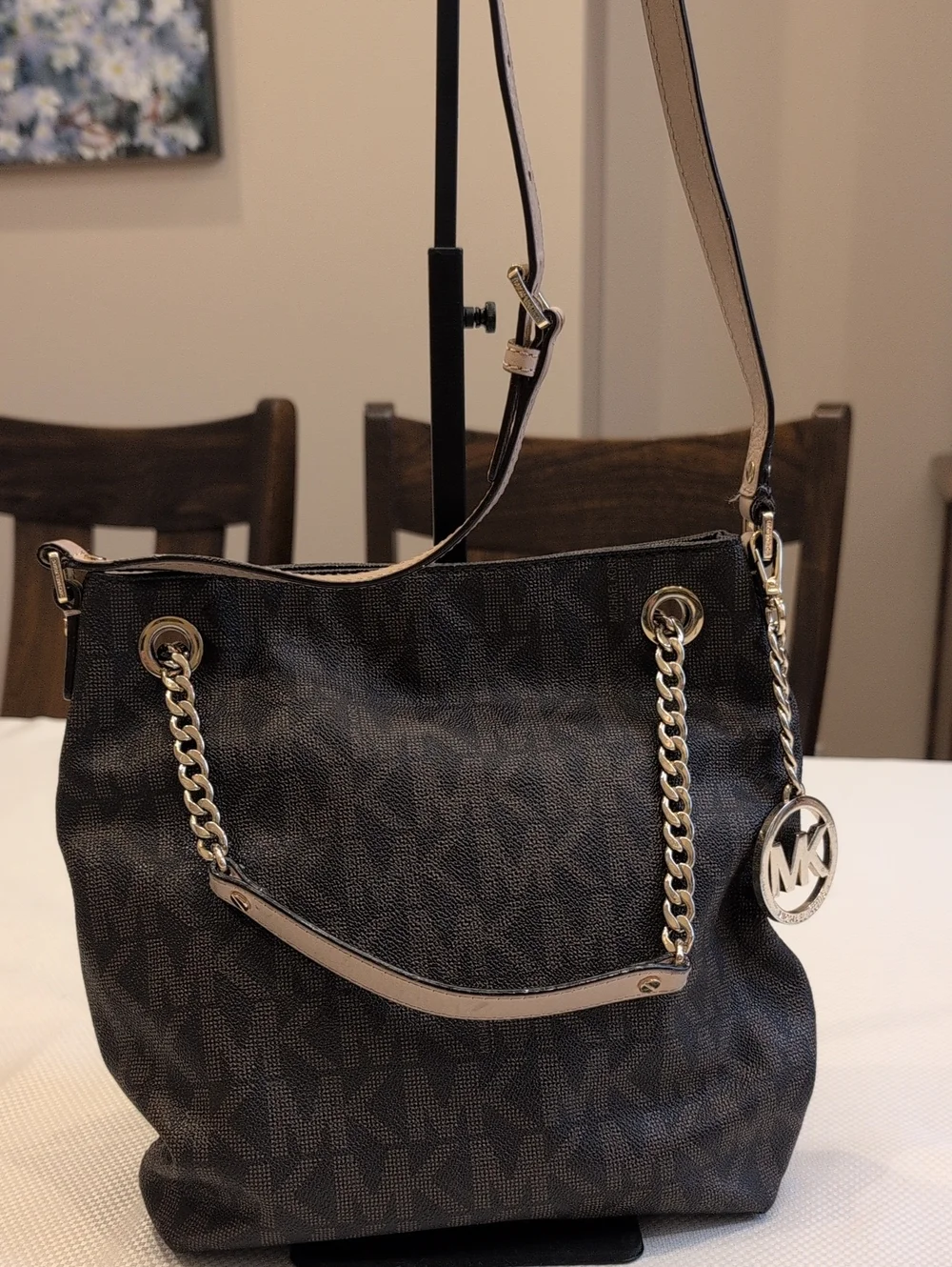 Michael Kors Brown MK Logo Chain-Trim Crossbody Bag